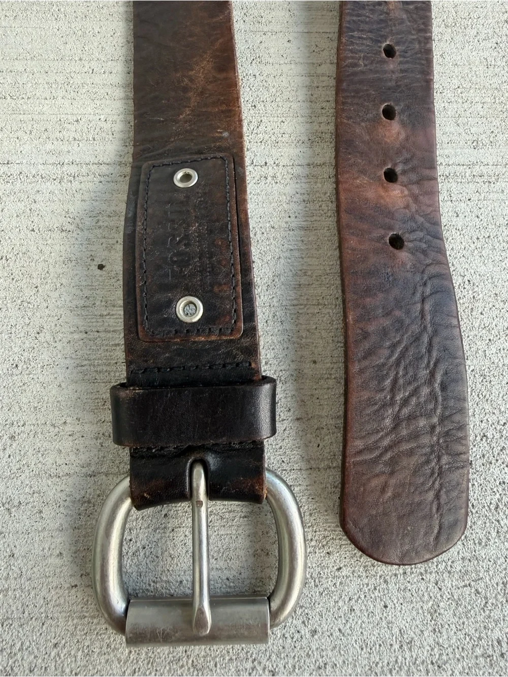 Vintage Fossil Genuine Leather Belt Brown Distressed Made in USA Size 40 Heavy